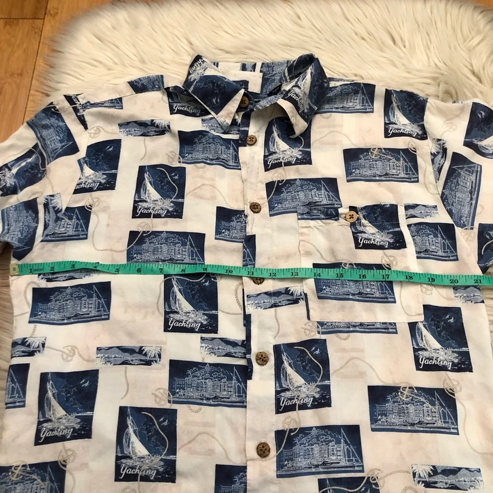 Puritan Yatch Landscape Prints Vacation Button Down Short Sleeves Mens Shirt M